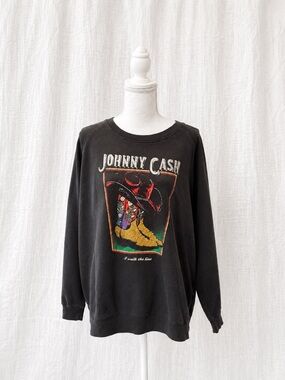 Johnny Cash Black Graphic Crewneck Sweater